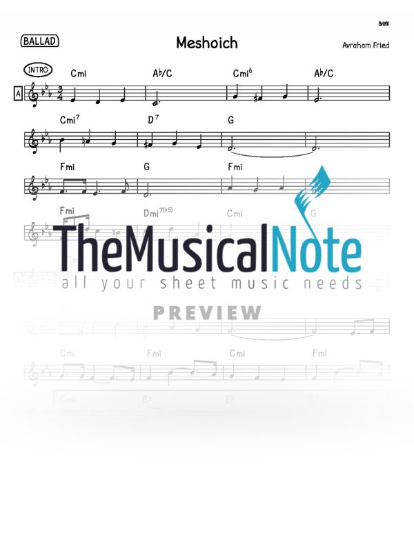 Meshoich Avraham Fried Music Sheet