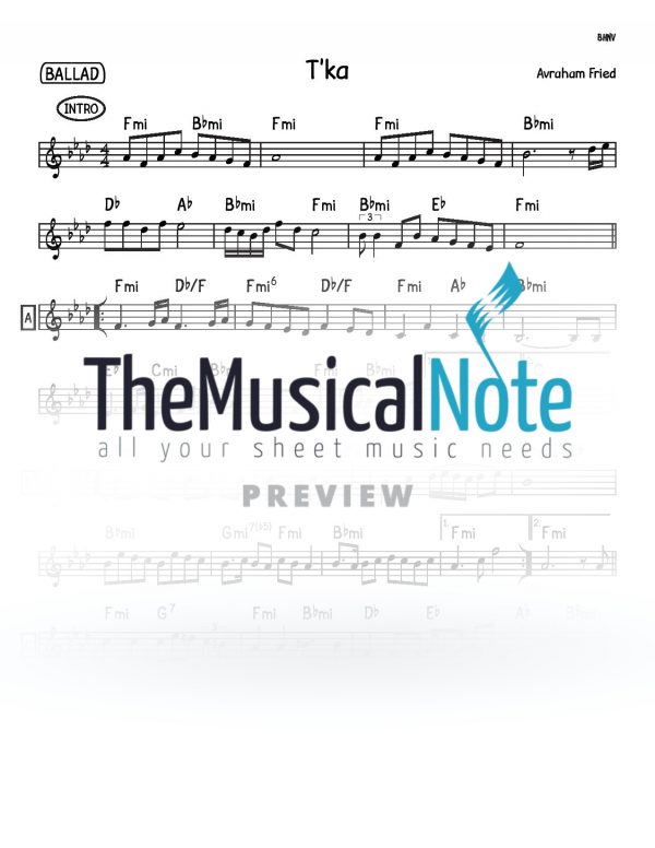 Tka Avraham Fried Music Sheet