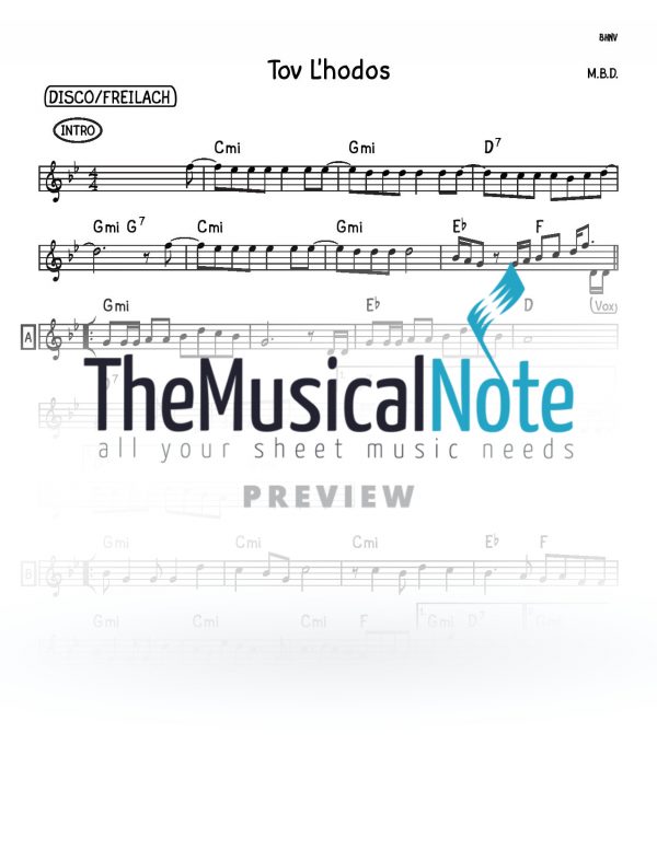 Tov Lhodos MBD Music Sheet