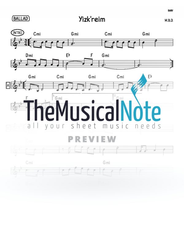 Yizkreim MBD Music Sheet