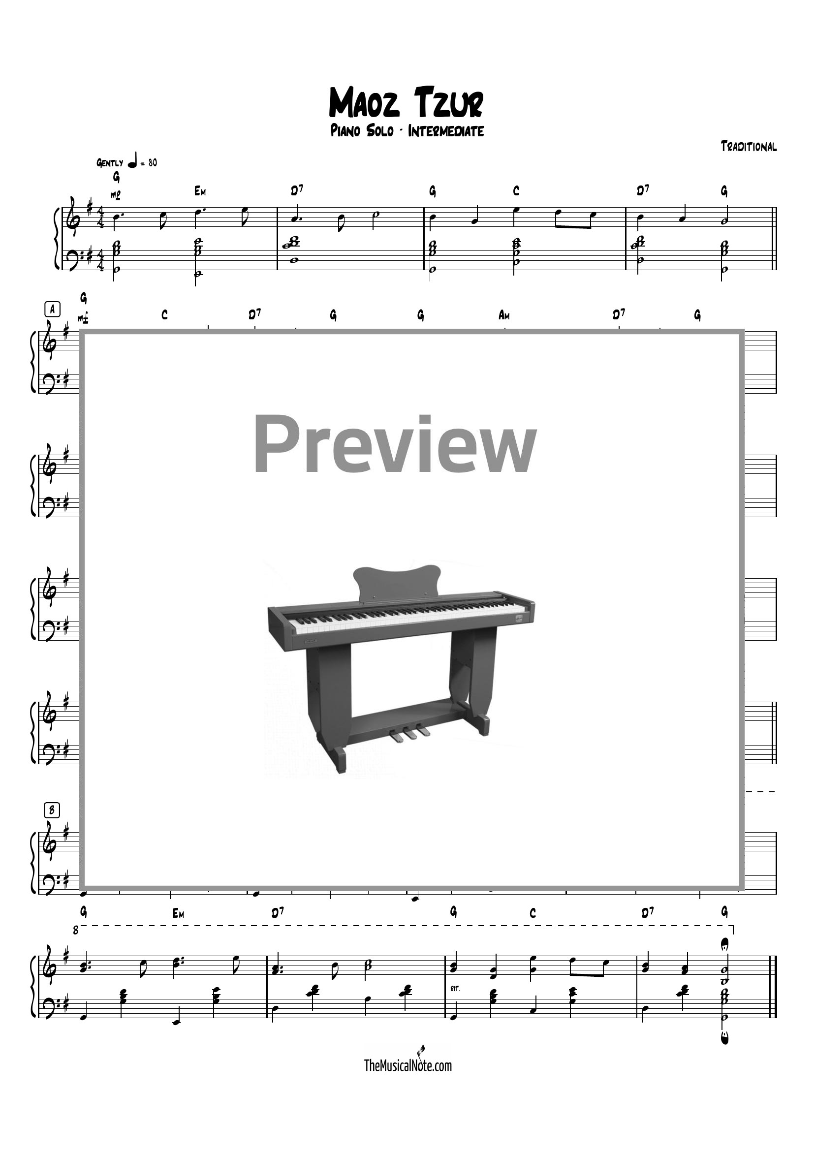 Maoz Tzur - Traditional - Piano Arrangement in G Major